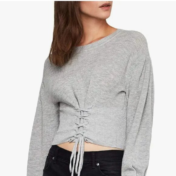 BCBGMaxAzria Tops - BCBG MAXAZRIA WOMENS LACE UP-CORSET- CROP SWEATER-LIGHT GRAY- SIZE MEDIUM